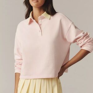 Beach Riot X Anthropologie Rocio Top Pink Long Sleeve Polo Top Sweater Collar